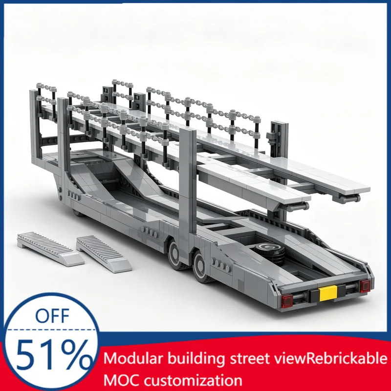 932 Pcs Grey Car Transport Trailer Speed Champions Scale Custom Building Blocks Truck Accessory Model Educational Assembly Toy