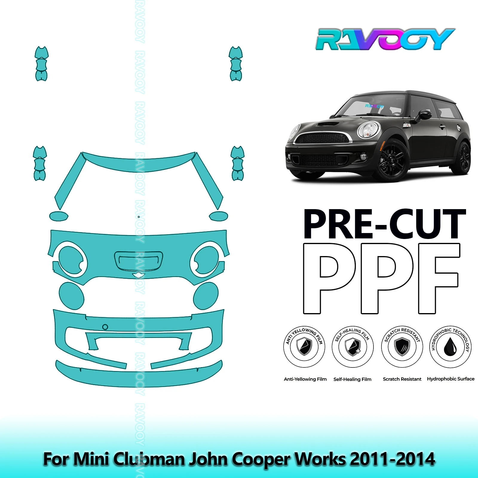 RAVOOY Custom-Fit Precut TPU PPF Front Kit Clear Bra Stone Guard EU UK For Mini Clubman John Cooper Works 2011-2014