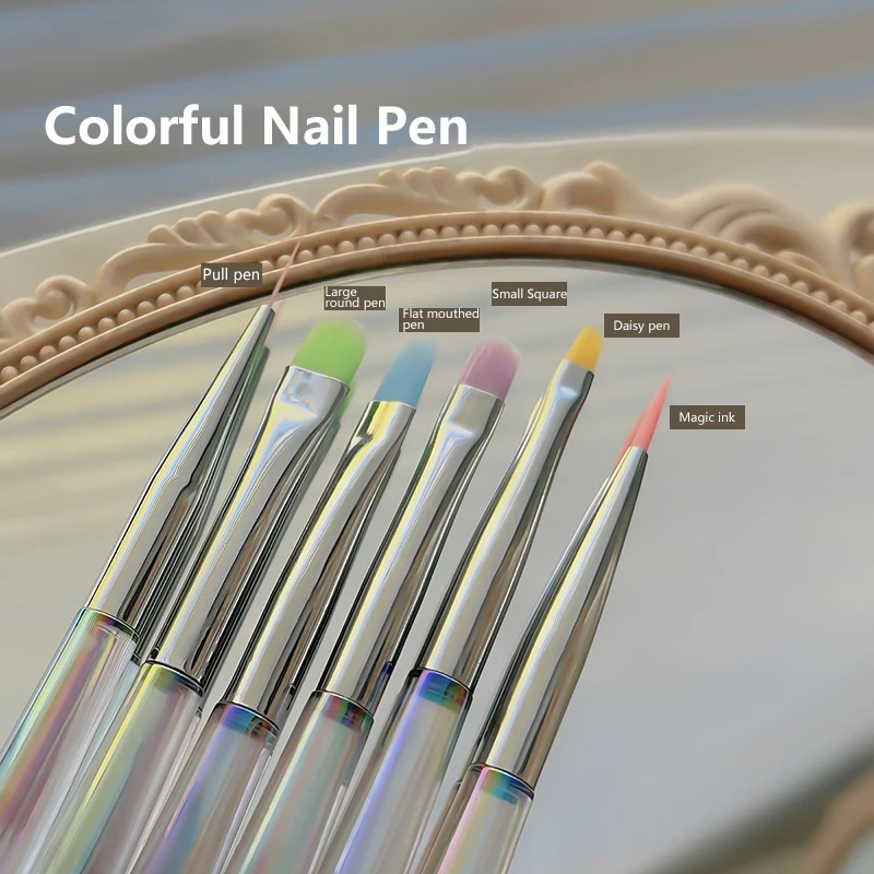 แปรงเล็บสําหรับ 3D แกะสลักเล็บ Art แปรงเล็บปากการอบหัวปากแบนกลีบพิเศษภาพวาดปากกาเล็บเครื่องมือ