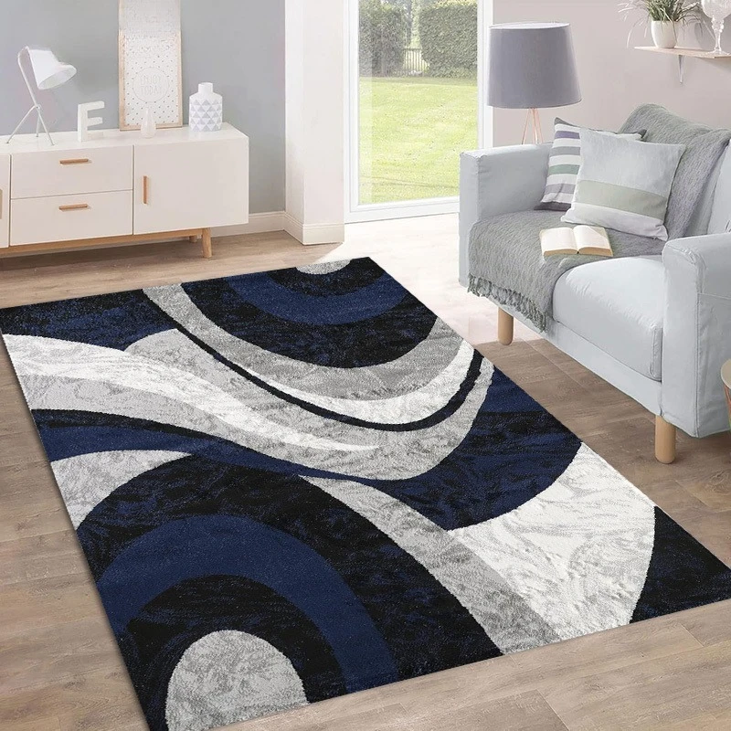 Contemporary Abstract Floor Rug Black Grey White Intertwined Circular Stylish Decor Area Rug for Living Space Home Ornament