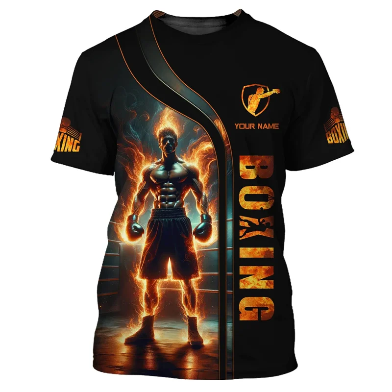 Combat Boxing Sports Men's T-shirt Casual O-neck Short Sleeve Tops Customized Name Clothing Boxing Gloves Print T Shirt For Men