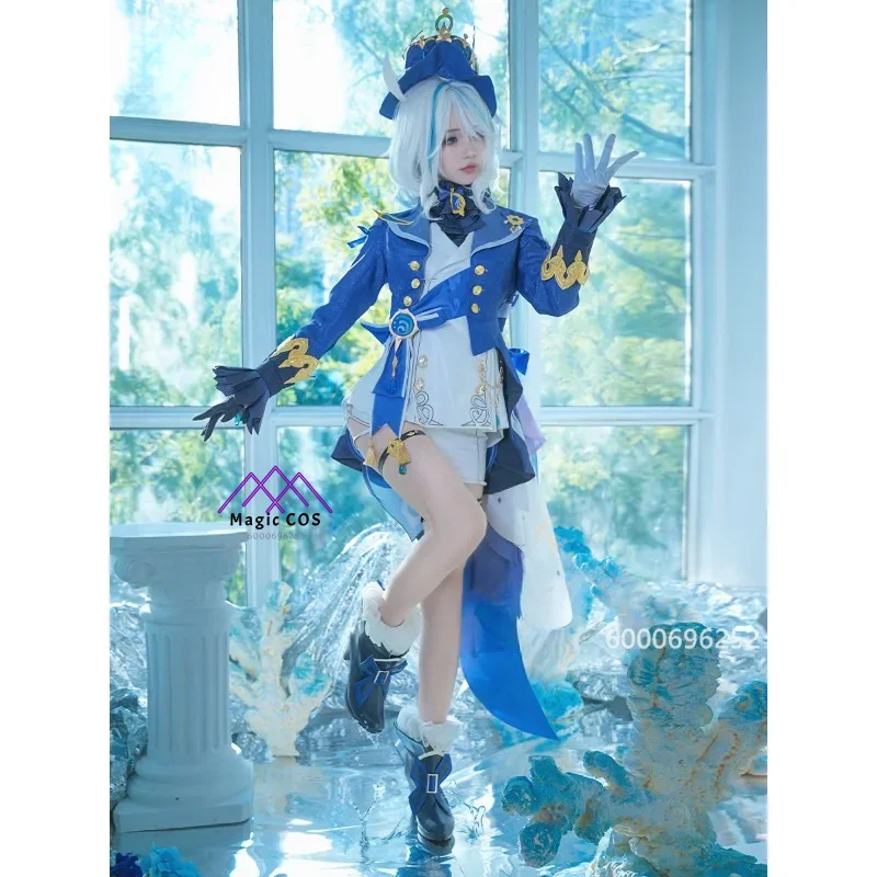 Genshin Impact Focalors Cosplay Costume Water God Full Set Outfit Anime Game Clothing for Women Includes Accessories for Events