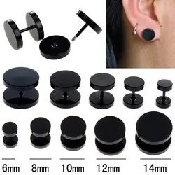 2pcs Black Fake Ear Plug Stud Stretcher Jewelry for Women Men Stainless Steel Ear Tunnel Earring Piercing Body Jewelry 6-14mm