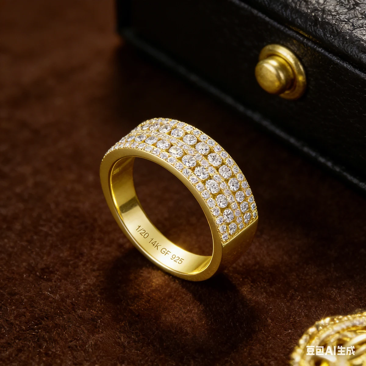 Full Moissanite Wedding Ring Real 14K Gold Filled Au585 Pave Setting Band Non Tarnish for Women Fine Jewelry