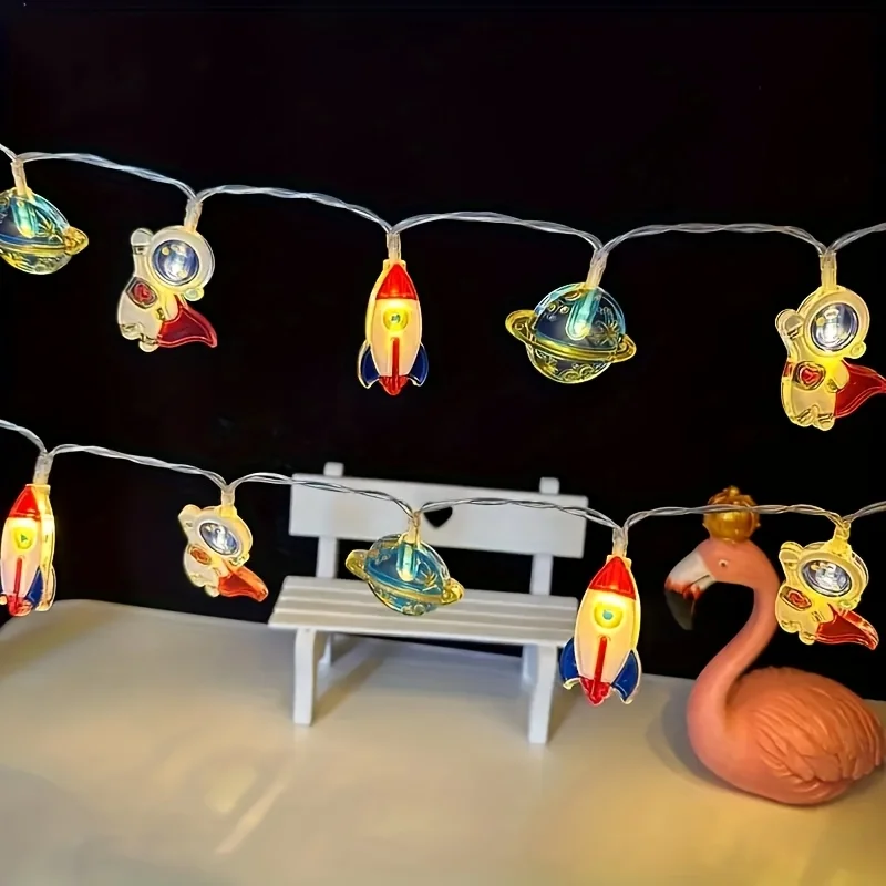 3m 20 LEDs Outer Space Rocket Planet String Light Battery Operated Cute Hanging Garland Lamp Birthday Christmas Gift Party Decor