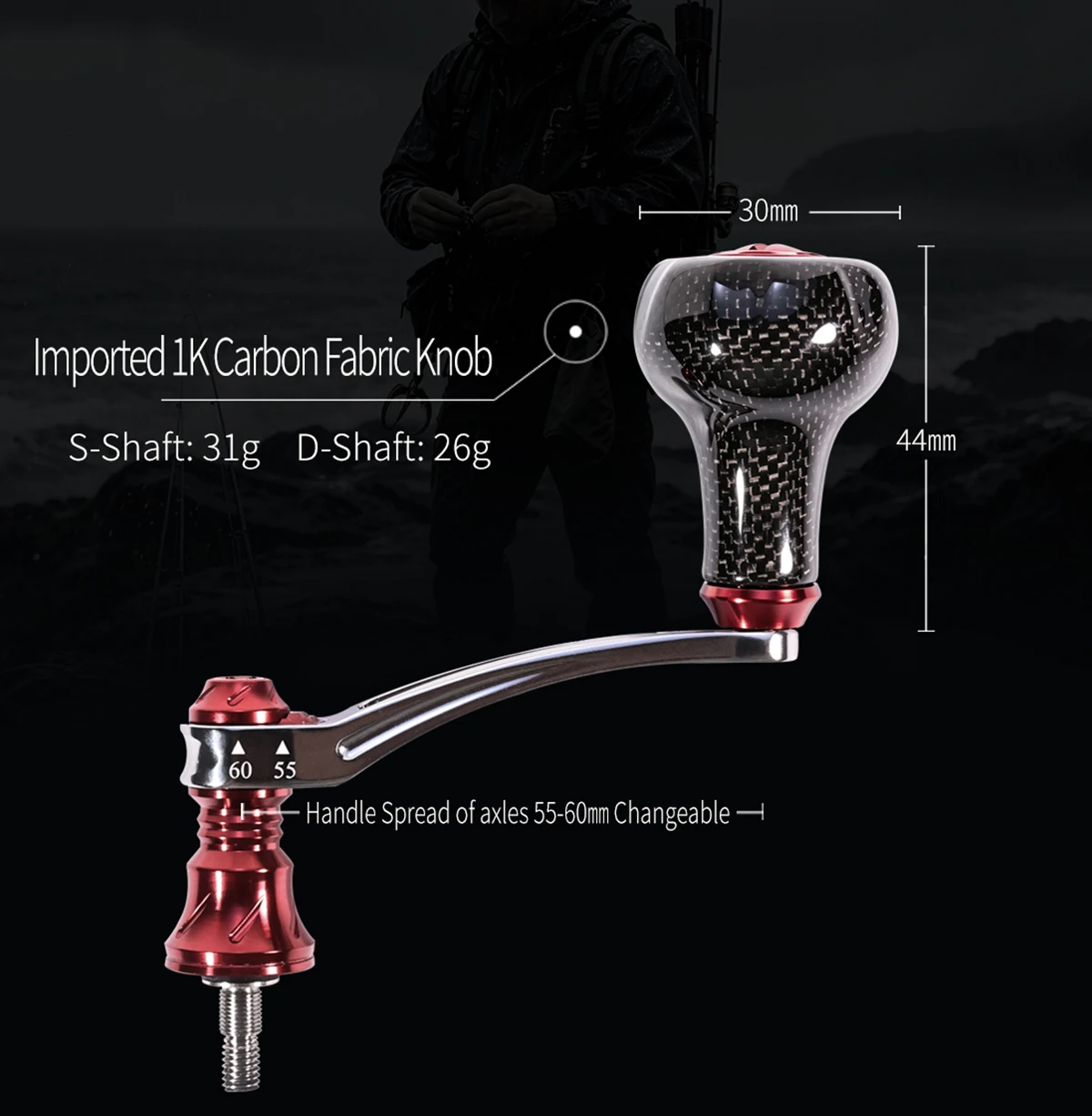 HEIGHTEN Spinnrolle 55-60mm Griff mit Einzelknopf aus Kohlefaser, DIY-modifiziertes Angelzubehör für das Spinnfischen – Detail 10