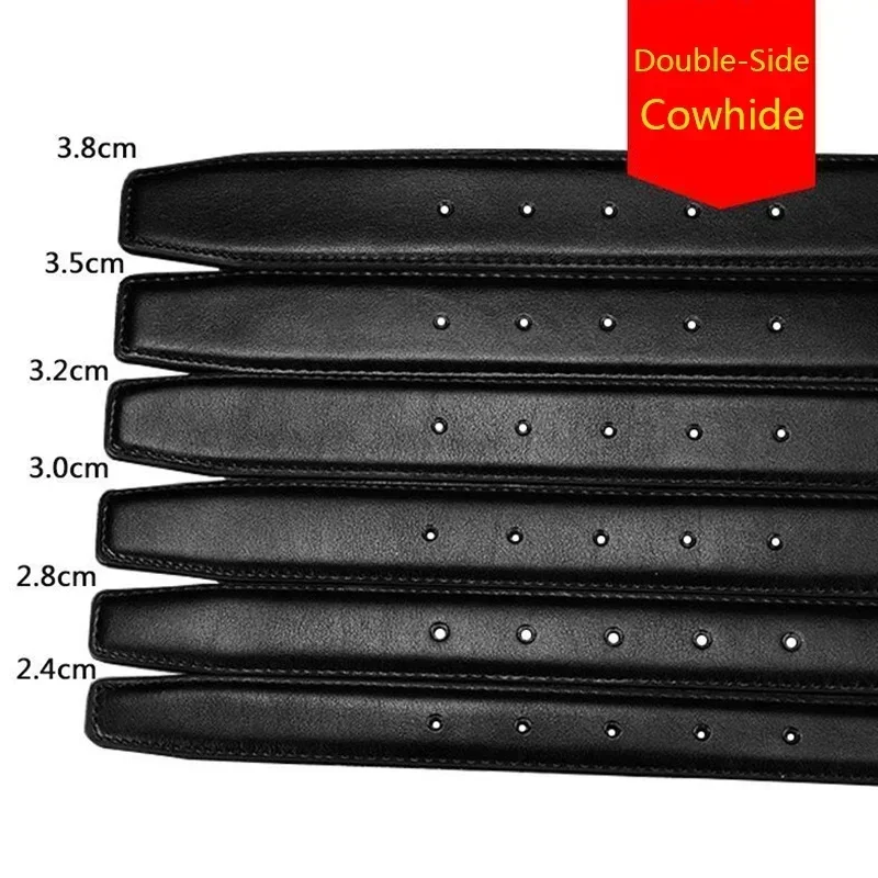 핀 버클 없는 남성용 가죽 블랙 벨트 버클 없는 스트랩 넓은 천연 가죽 벨트 본체 버클 없음 2.4 2.8 3.0 3.2 3.5 3.8cm