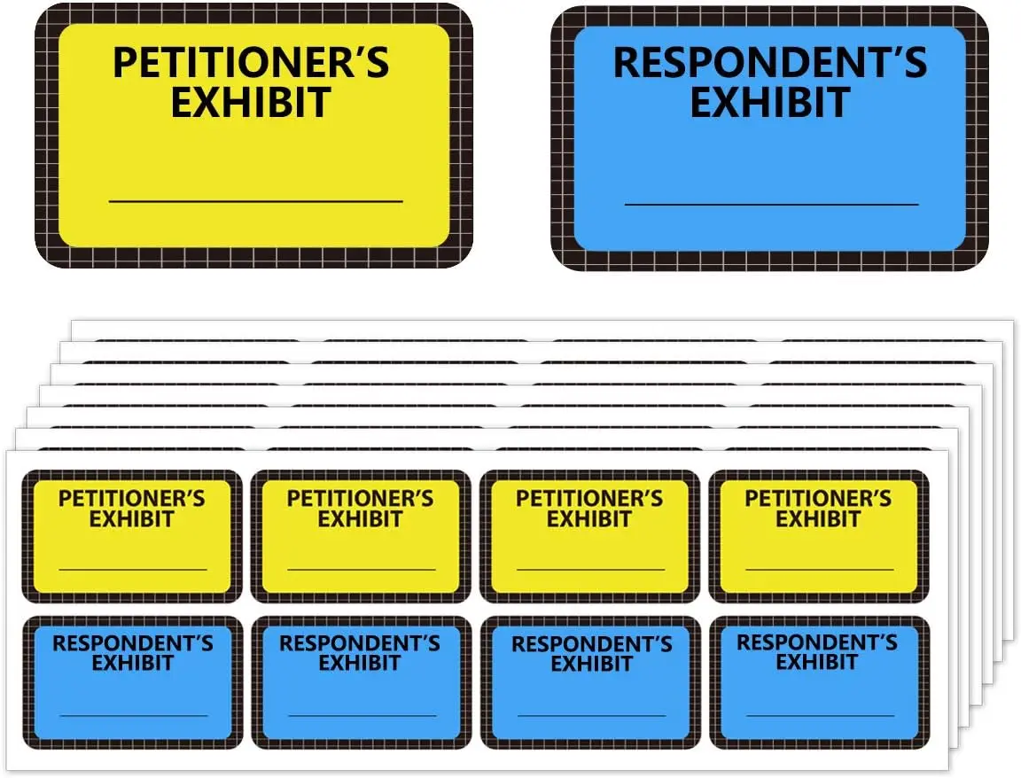 

Exhibit Stickers - Yellow Petitioner's & Blue Respondent's, 1.65 x 1 in (400 Pcs/Pack)