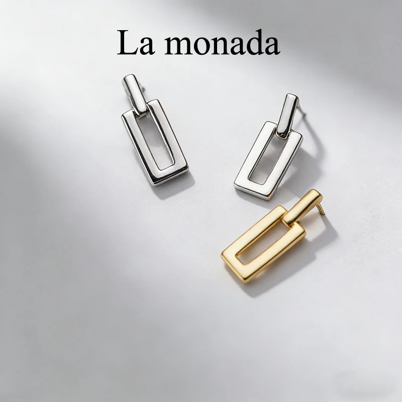 La Monada 925 Sterling Silver Stud Earrings For Women Silver 925 Rectangle Fine Women Earrings Jewelry Stud Earrings Geometry