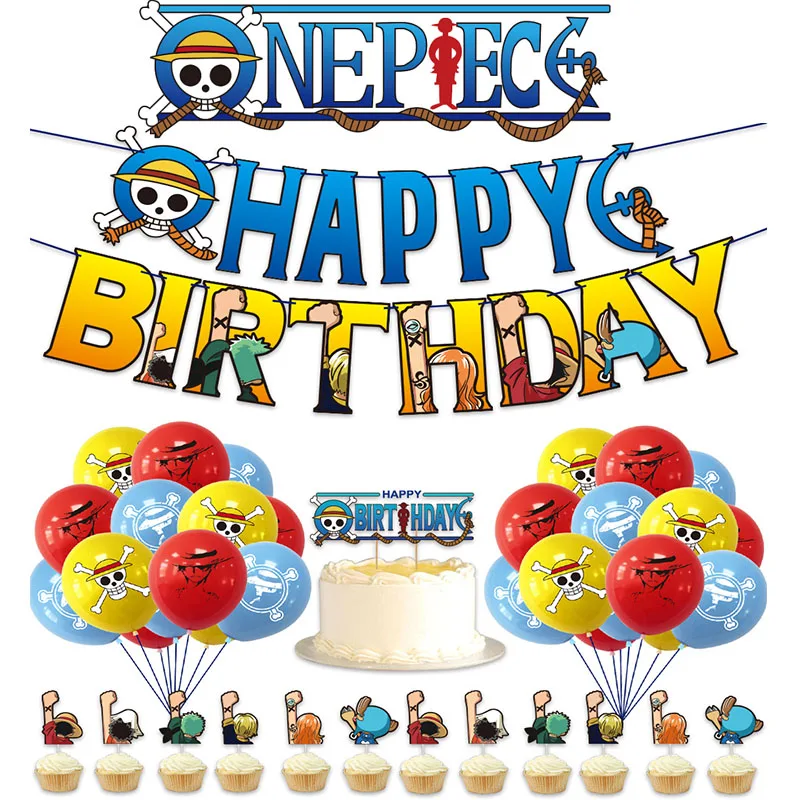 

One Piece Birthday Party Decorations DIY Anime Action Figures Periphery Theme Party Supplies Cosplay Banner Balloon Cake Topper