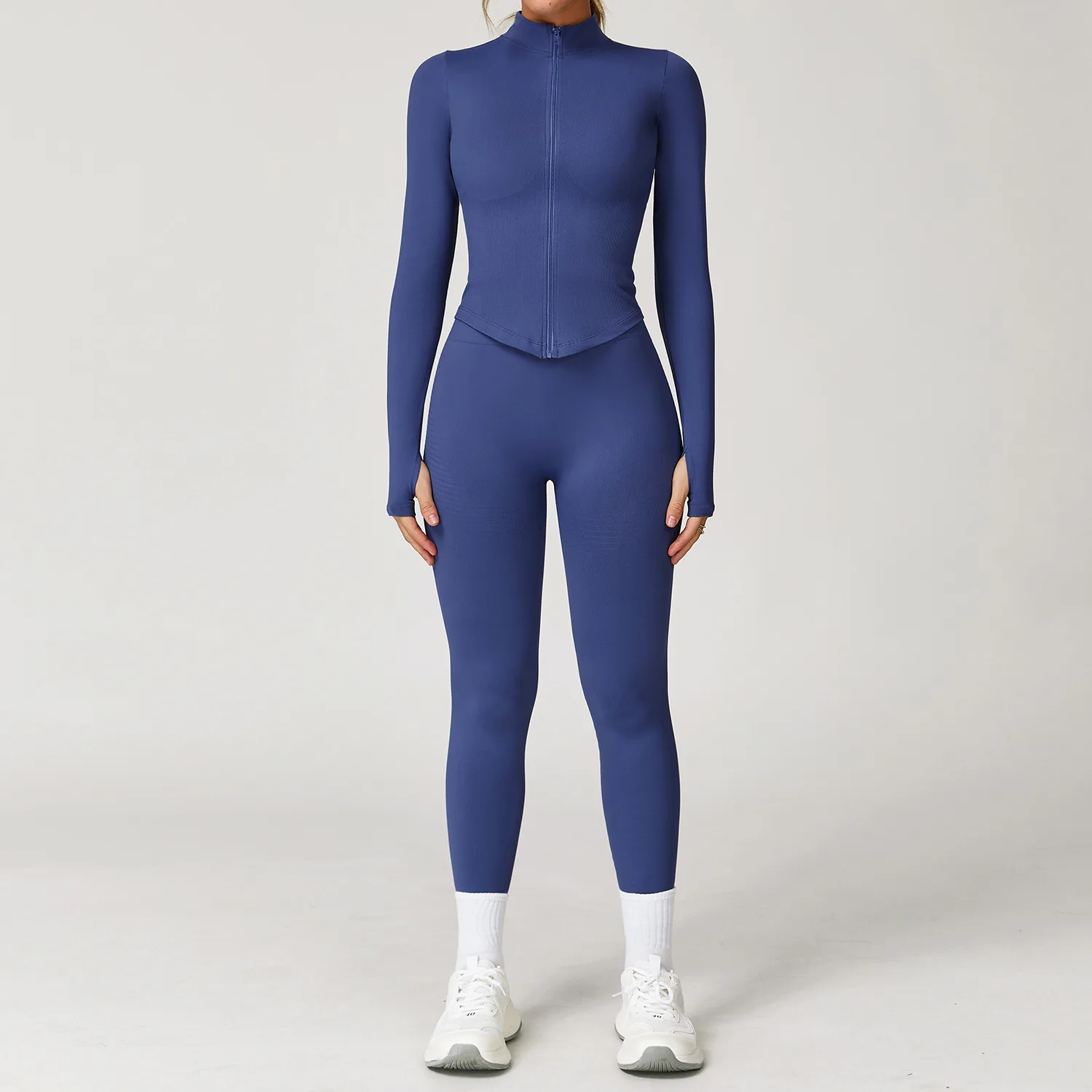 Custom LOGO women's seamless yoga sportswear threaded waist and hip fitness clothing two-piece set view 3