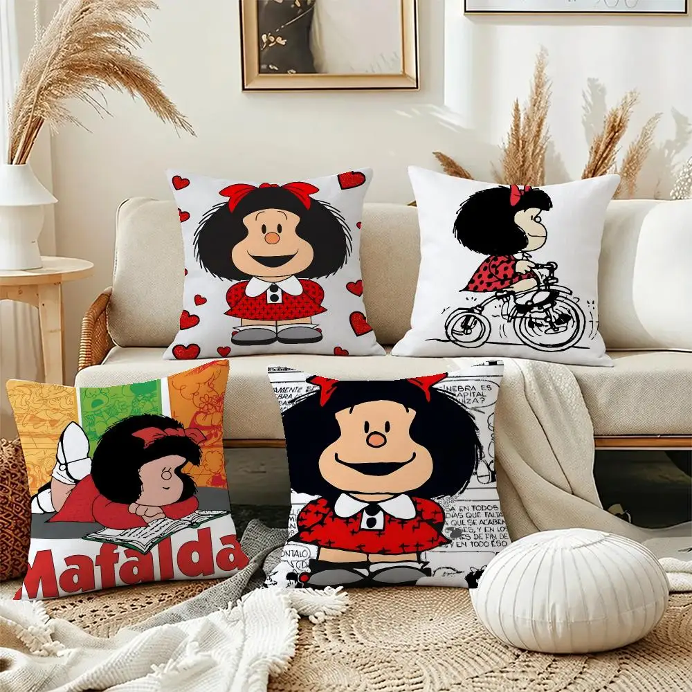Anime cartoon M-Mafalda Cushion Cover Short Plush Soft Double-Sided Printing Pillow Case Cozy Sofa Bedroom Home Decor Gift