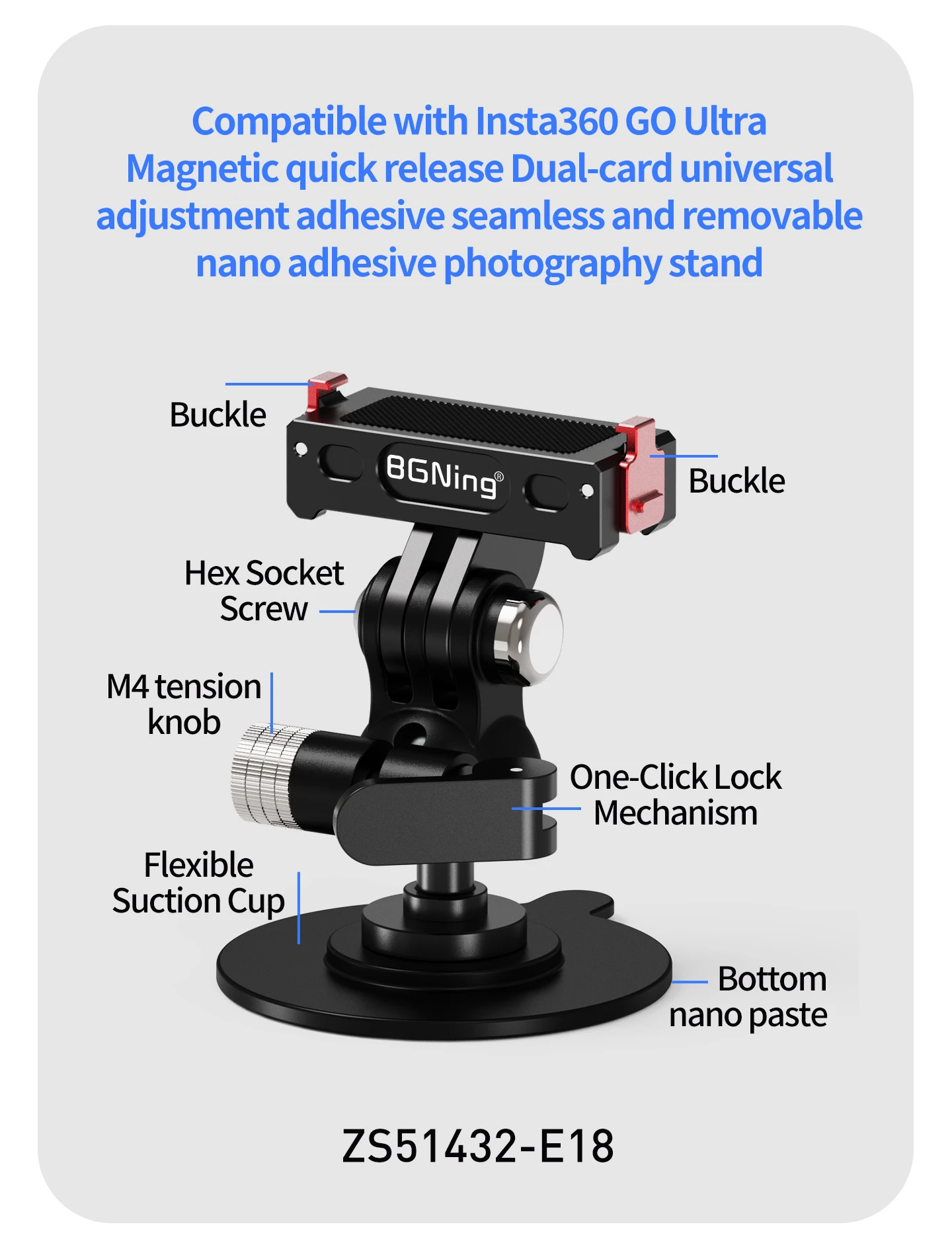 Verstellbare Kugelkopf-Kamerahalterung mit Klebe- und Saugnapfbefestigung für Motorrad und Auto, geeignet für Insta360 GO Ultra X5 X6 Ace Pro2 mit Magnetfuß – Detail 27