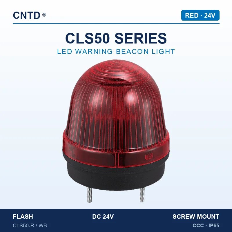 LED Stack Light Tower Warning Beacon 50mm Red Flash Lamp DC24V Industrial Signal Light Screw Mount for CNC Machine CLS50-R/WB