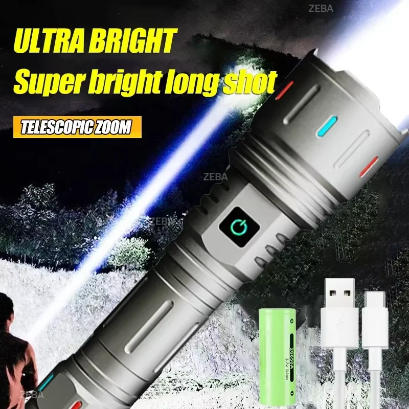 

Мощный ультраяркий тактический светодиодный фонарь с USB-зарядкой, регулируемым зумом, для кемпинга на открытом воздухе, водонепроницаемый по стандарту IPX6.