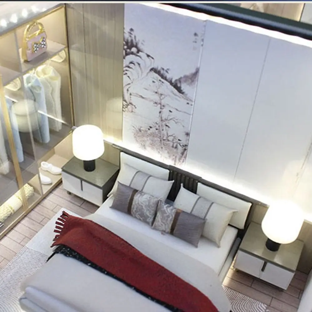 

New 1:20 Dollhouse Miniature Bed Mini DIY White Bed House Bed Dollhouse Decoration