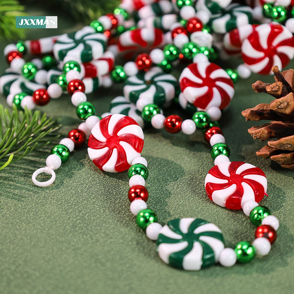 2.4M Colorful Candy Pendants Garland String Bead Christmas Tree Hanging Ornaments for Fireplace Wreath Home Decor Party Supplies