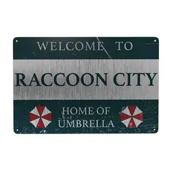 Metal Tin Sign Personalized Vintage Resident Welcome to Raccoon City, Home of Umberella Sign, Style Metal Aluminum Sign for Wall