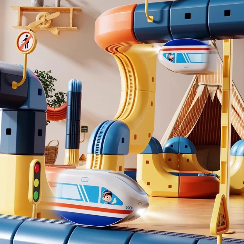 لغز المسار الكهرومغناطيسي بنة مجموعة لعبة مكافحة الجاذبية مركبة السكك الحديدية مترو الانفاق سيارة مونتيسوري الأطفال هدية الكريسماس #2