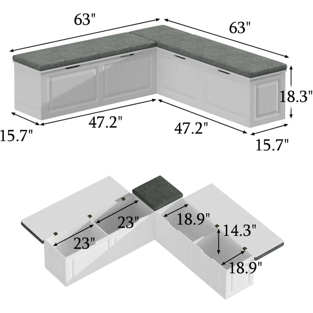 Corner Storage Breakfast Nook Bench with Cushion for Kitchen and Entryway