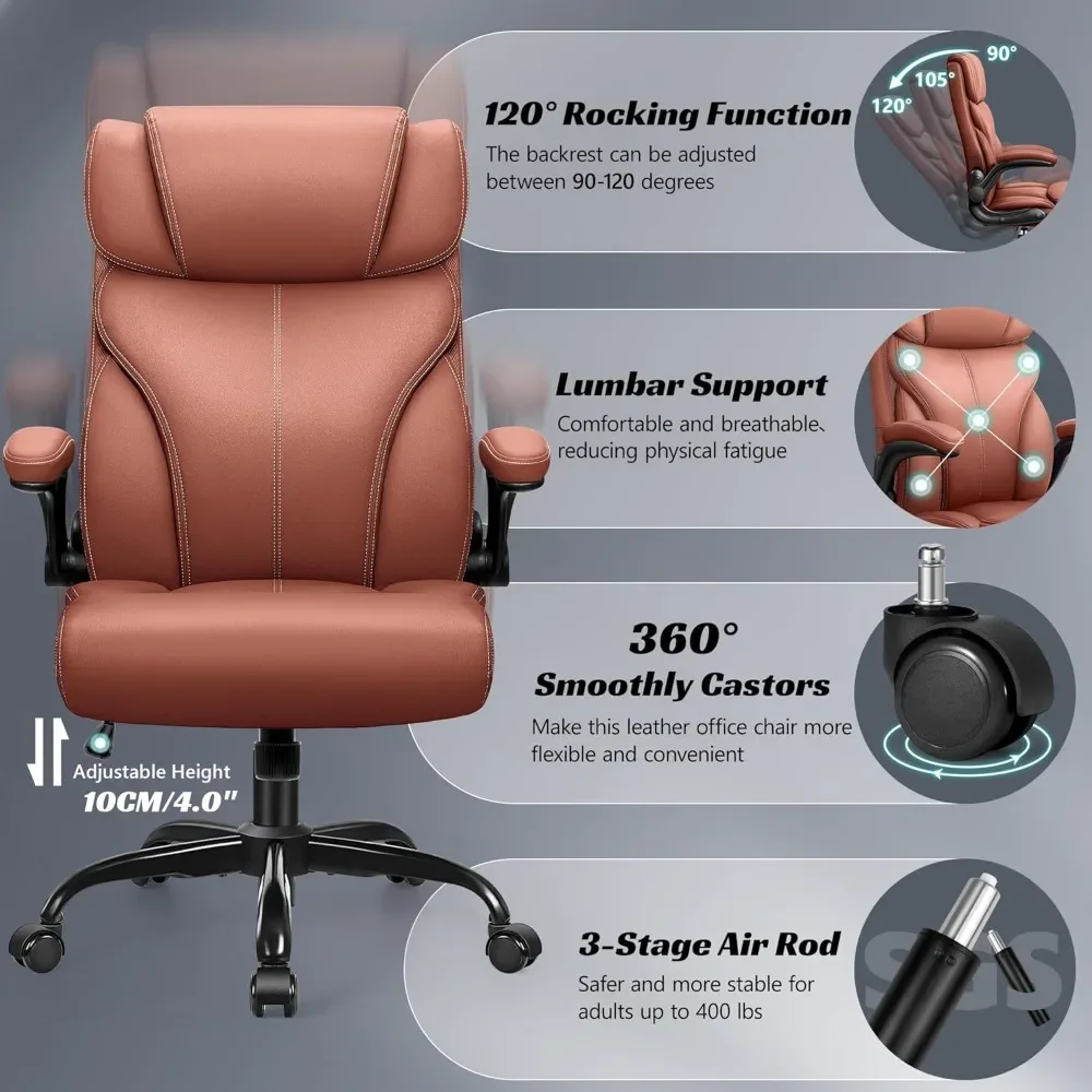 Silla de oficina ejecutiva grande y alta de cuero, silla de escritorio ergonómica para ordenador, cómoda, giratoria, soporte Lumbar reclinable
