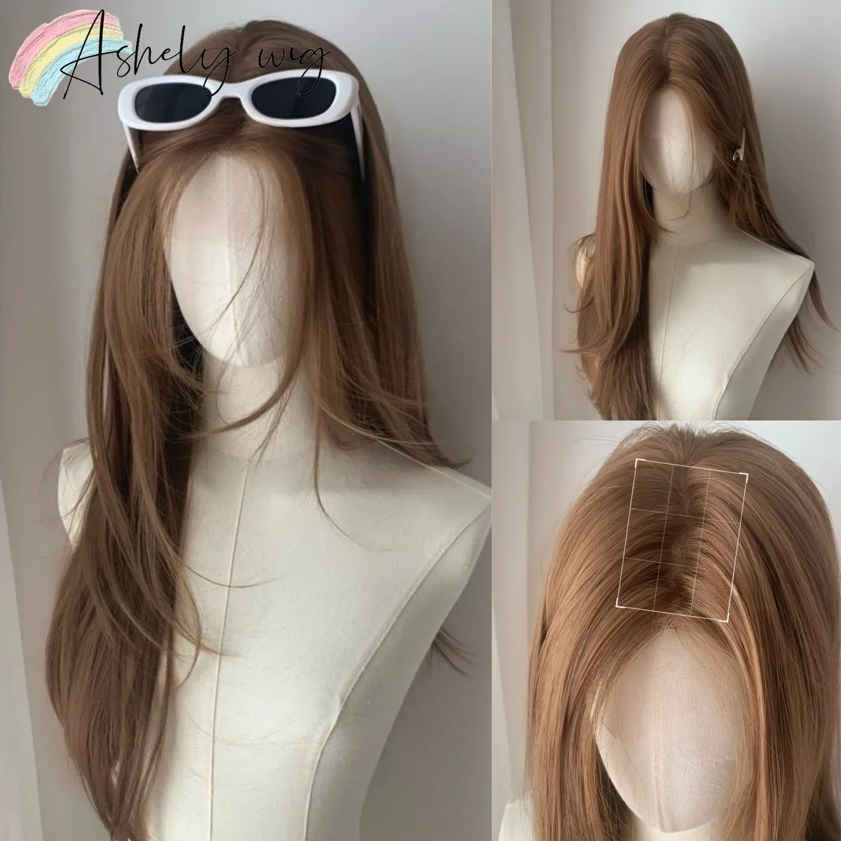 

Ashely Long Straight Wig for Women Honey Brown Lace Front Wig 24inch Lace Frontal Synthetic Wigs for Daily Use Party Sissy