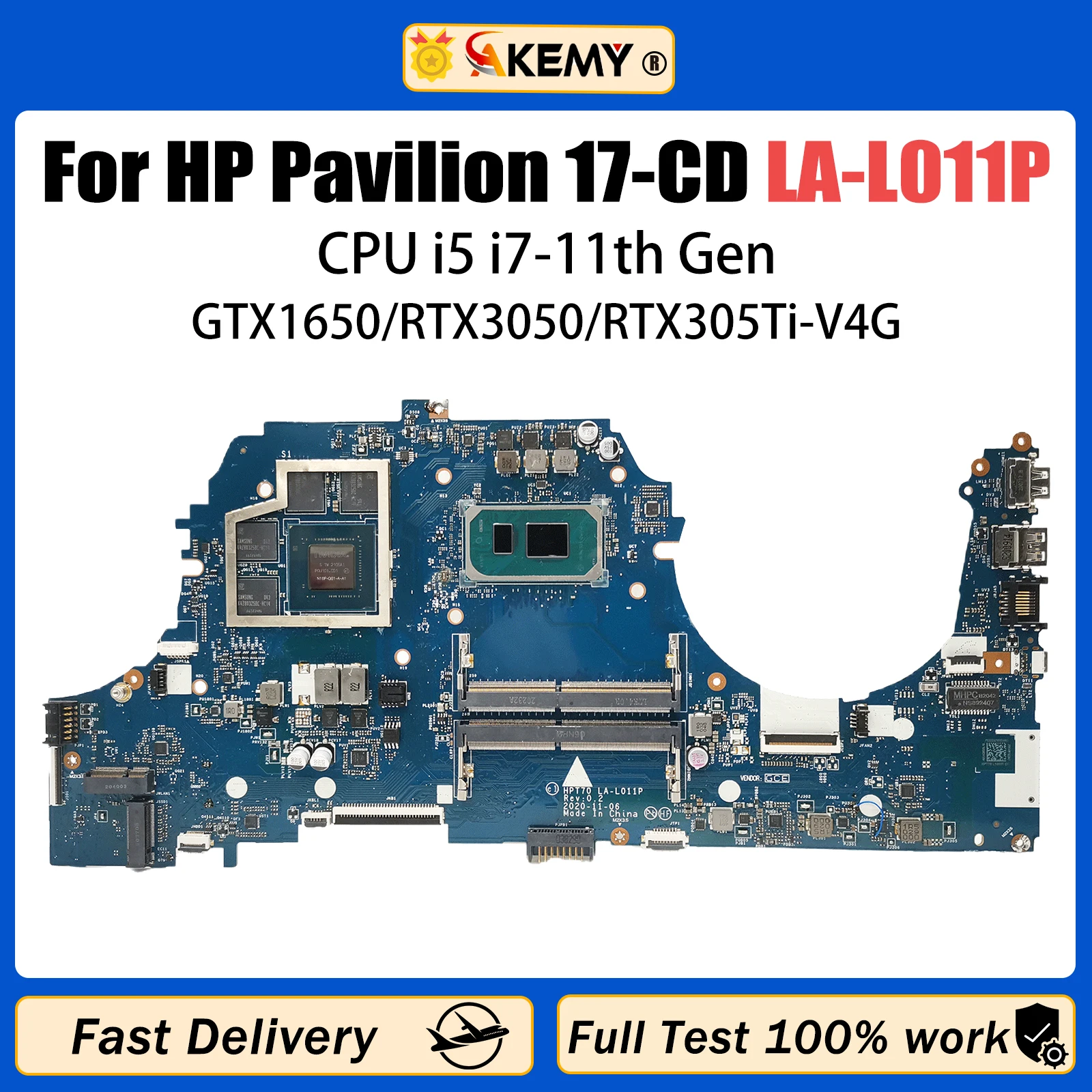 AKEMY LA-L011P For HP 17-CD Laptop Motherboard i5-11300H i7-11370H RTX3050/RTX305Ti M53288-601 M43267-601 Notebook Mainboard V4G