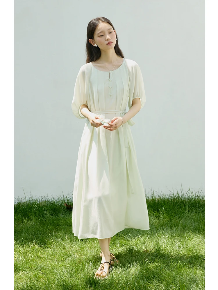 ZIQIAO Classic Summer Casual All-Match Long Dress For Women 2024 Summer New Design Long Green Women Dress 24ZQ92336