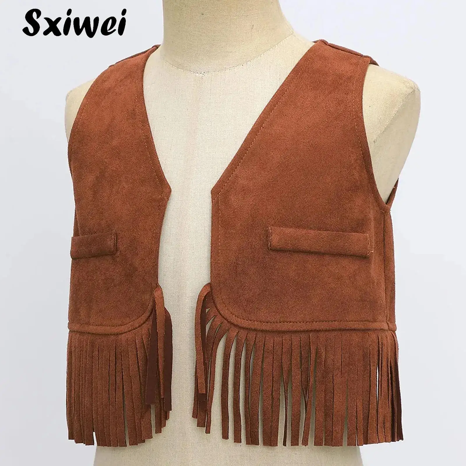 Infant Boys Girls Halloween Cowgirl Cowboy Cosplay Costume Vintage Fringe Tassel Suede Vest Waistcoat Baby Wild West Dress Up