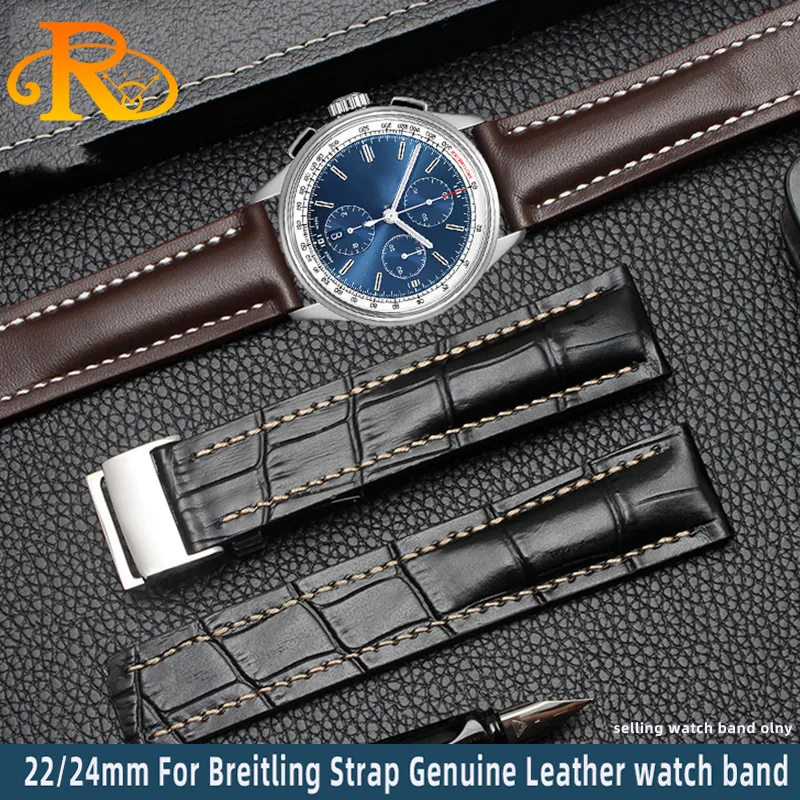 Soft cowhide  Watch Strap Band 22mm 24mm For Breitling Watchband Avenger/navitimer Premier Bracelet Folding Buckle