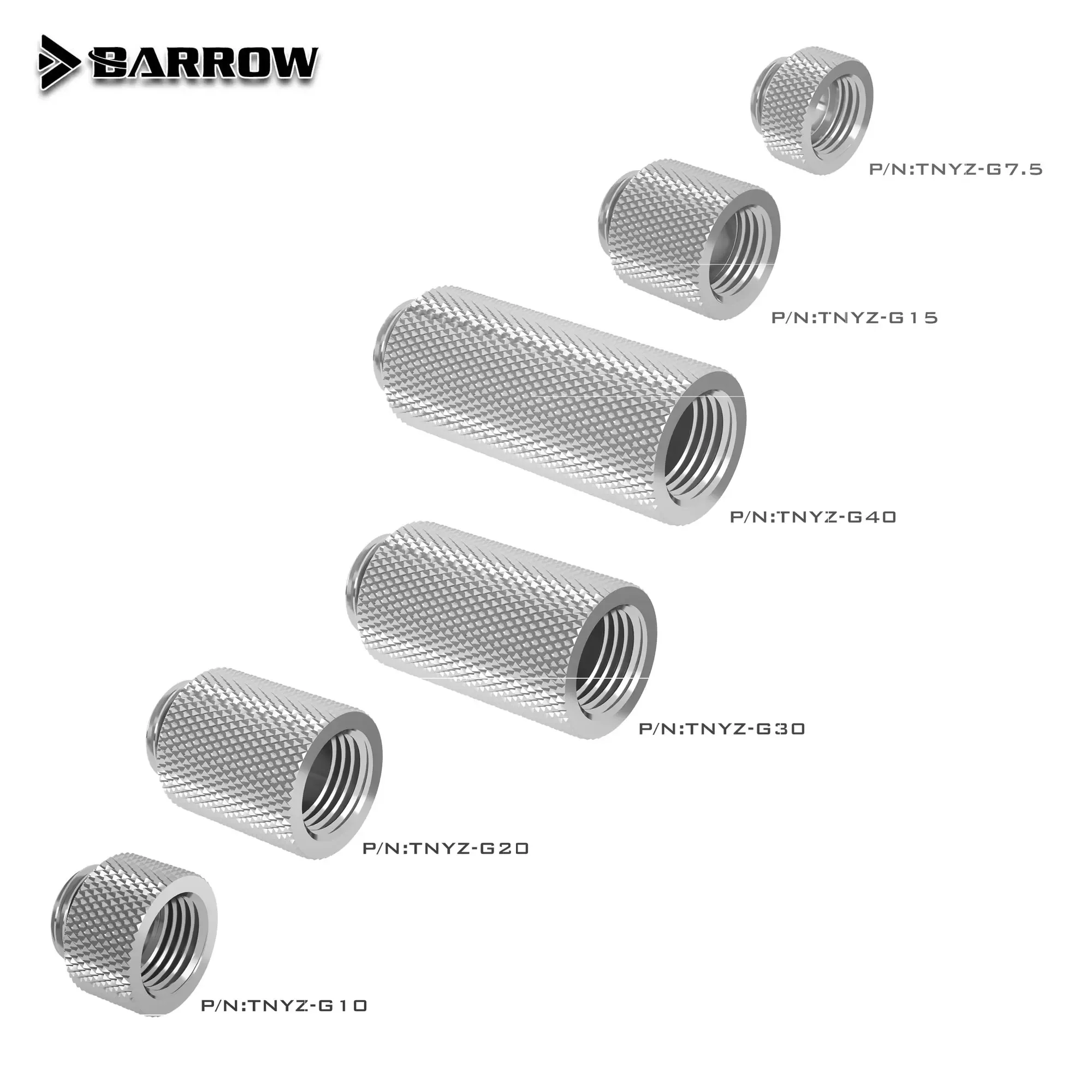 Barrow G1/4 Extender Fitting Male to Female Thread Adapter TNYZ-G Series for PC Liquid Cooling System - G7.5/G10/G15/G20/G30/G40
