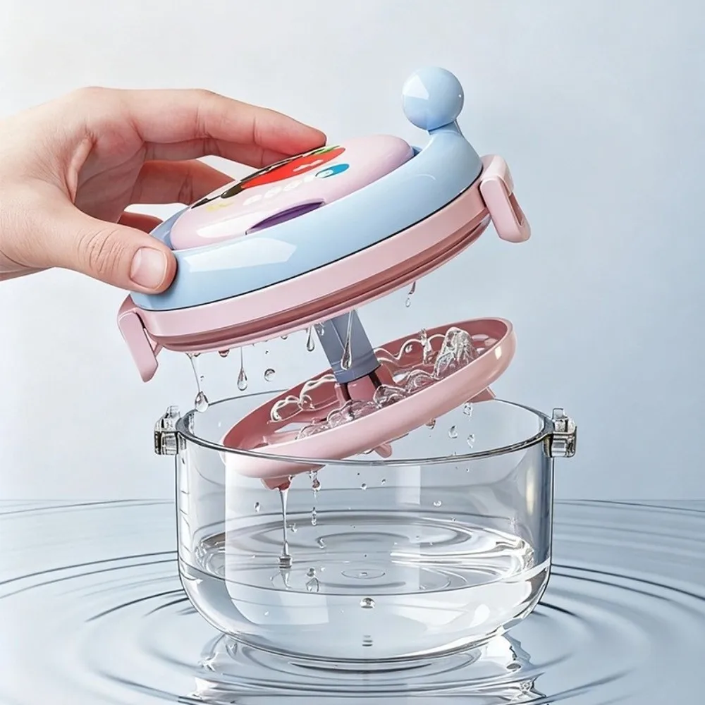 2-in-1 Denture Cleaning Box Double Layer with Mirror Braces Storage Box Hand Cranked with Strainer Orthodontic Retainer Box