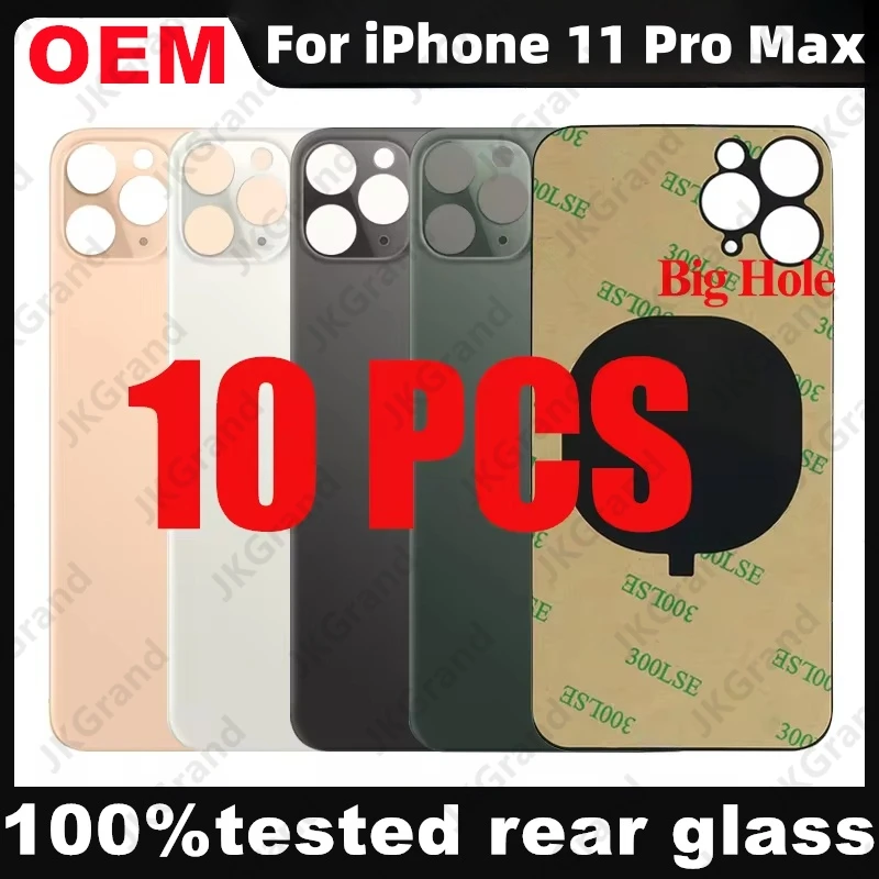 

10 Pcs For iPhone 11 Pro Max Back Glass Panel Battery Cover Replacement Parts optimal Big Hole Camera Rear Door Housing Beze