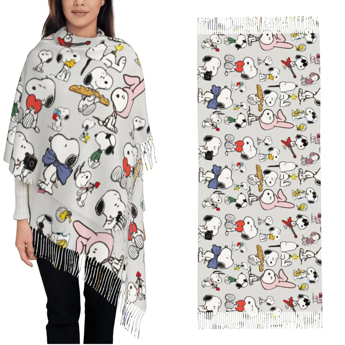 Women's Scarf with Tassel Peanuts Snoopy Woodstock Large Soft Warm Shawl Wrap Cartoon Cute Daily Wear Pashmina Scarves