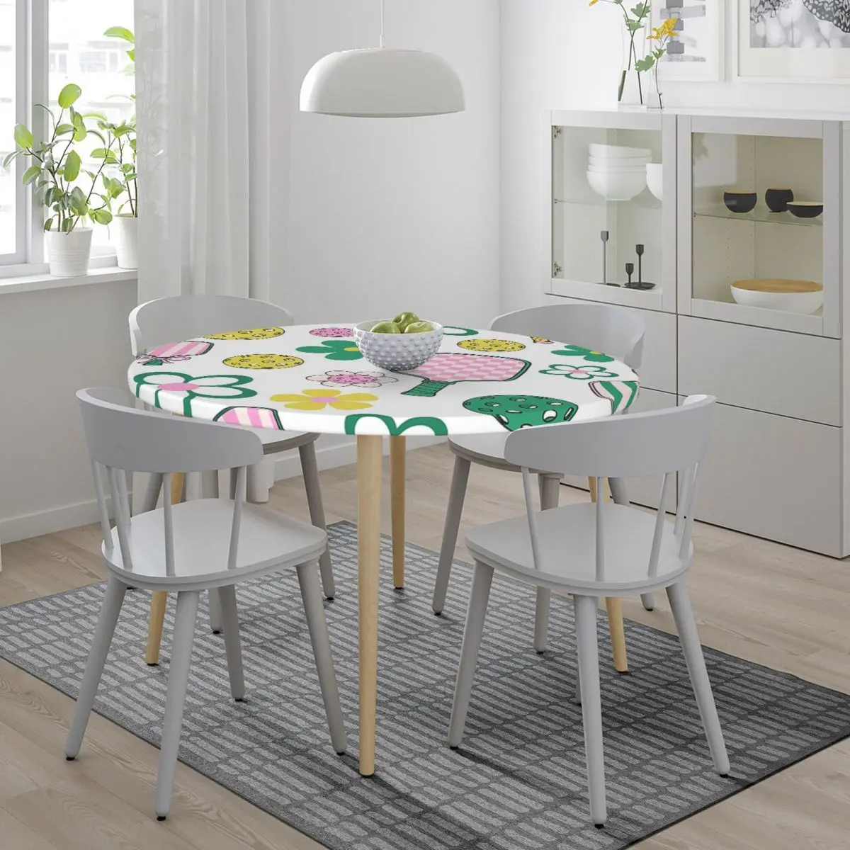 Pickleball Pattern Pickleball Paddle Pickleball Ball Round Tablecloth Oilproof Table Cloth for Kitchen Events Dining Table Cover