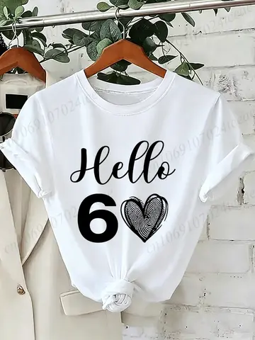 Hello 60 Heart Queen T Shirt Women Clothing 60th Birthday Graphic Print T-Shirts Short Sleeve Casual Birthday Party Tee Tops