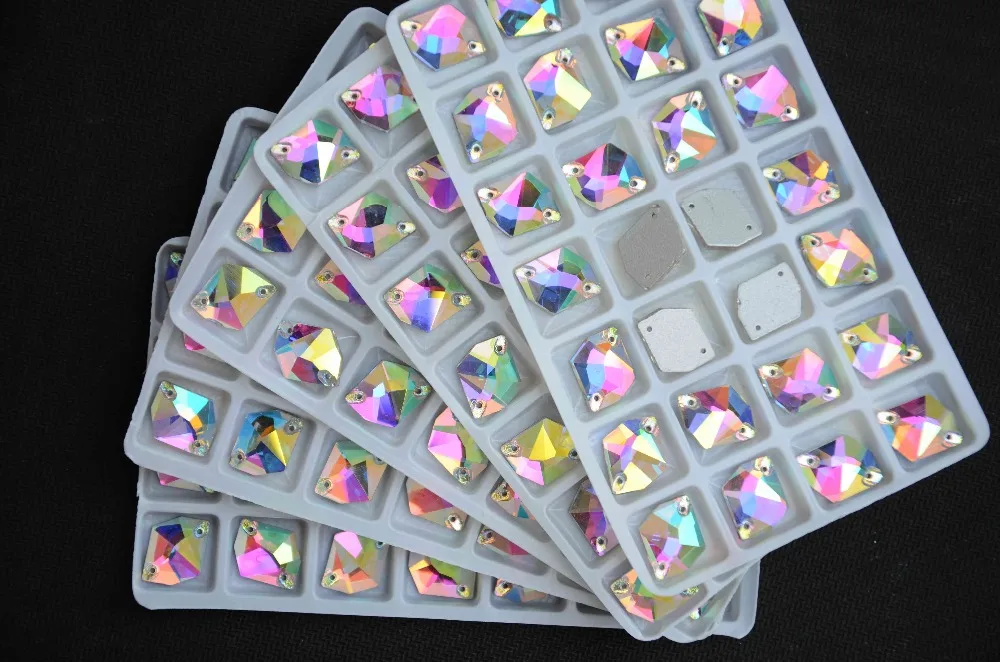 All Sizes Cosmic Shape Sew On Stones Crystal Clear AB Flat Back 2 holes11*14mm,13*17,16x21,21*27mm Glass Sewing Crystal Beads