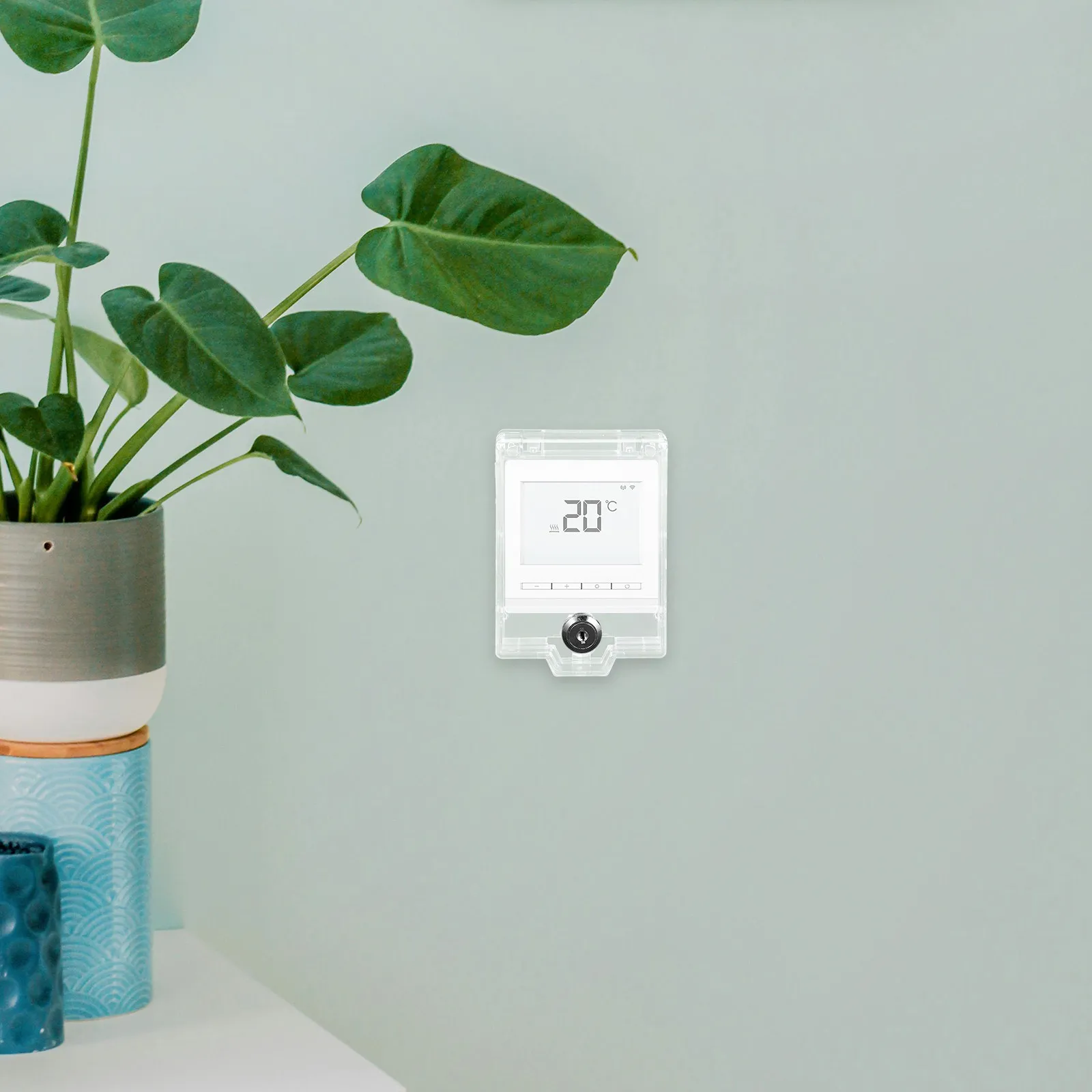 

Transparent Ac Thermostat Cover Child Safety Panel Protector Adhesive Plastic Outlet Socket Guard Mistake Prevention Controller