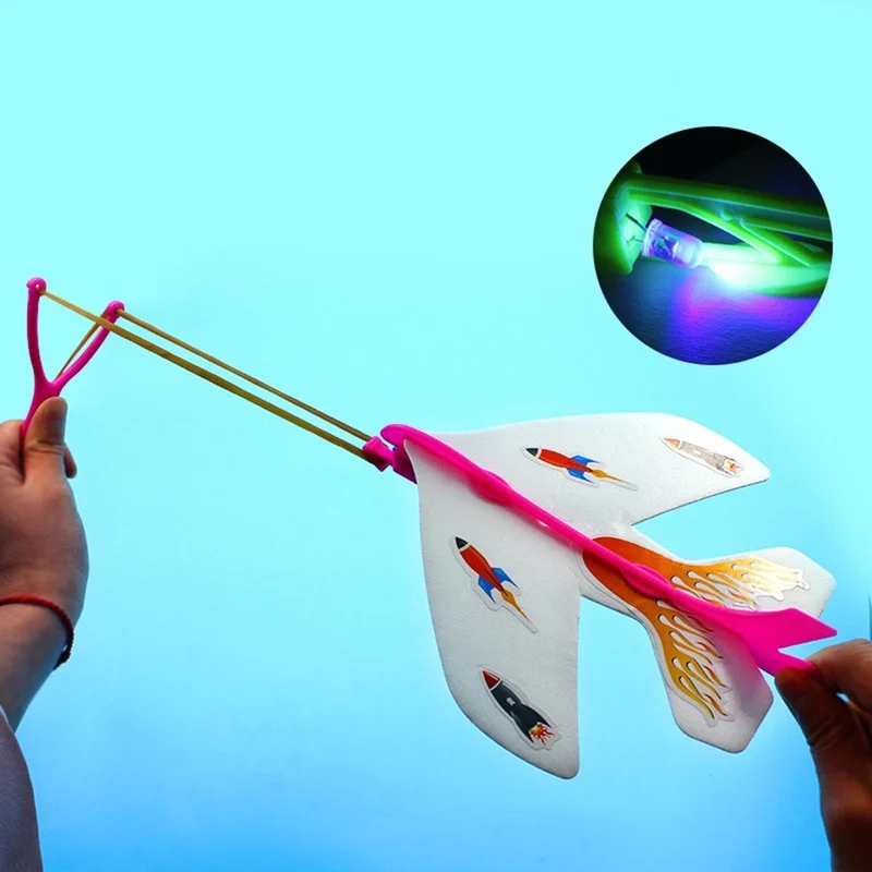 NEW Foam Glider Slingshot Airplane Model Toys for Children Boys Outdoor Interactive Game Assembled Rubber Band LED Aircraft Game