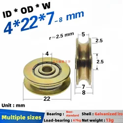 5Pcs 4x22x6.5mm nickel plated rust proof V-groove wheel, U-groove wheel, 2mm steel wire rope guide wheel, metal groove wheel