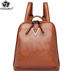 Vintage Rucksack Women Elegant Ladies Bagpack Designer Soft Leather Travel Back Pack Female Large Capacity School Bags for Girls