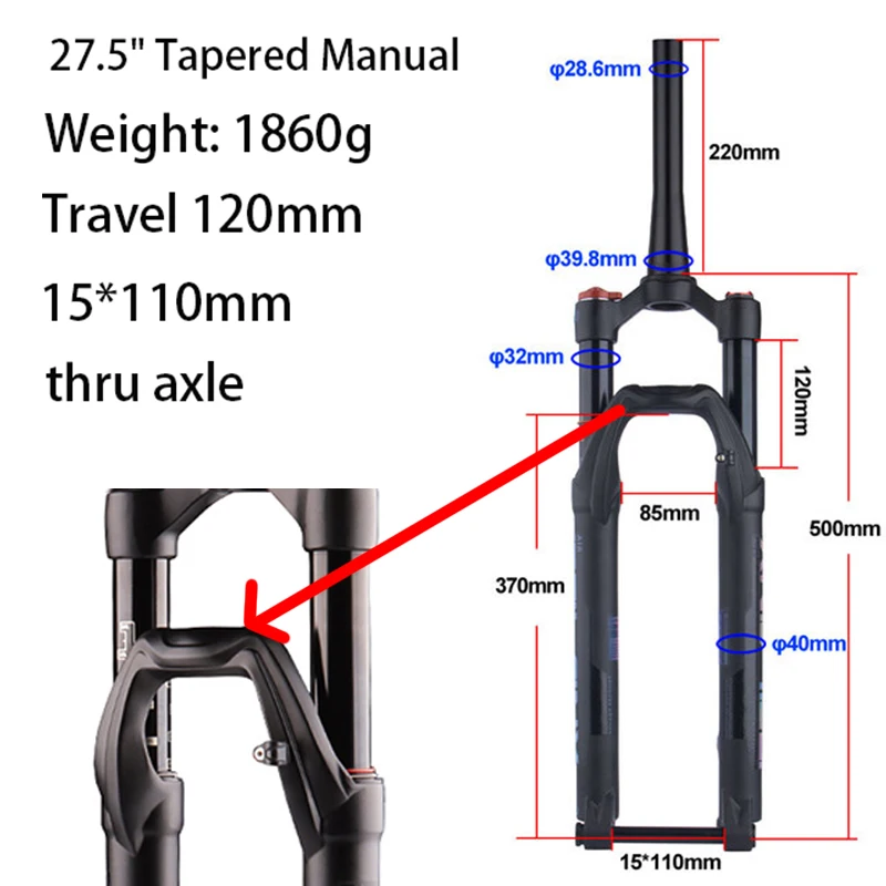 BOLANY MTB Vork Steekas Fietsvork met Rebound Aanpassing Boost 15x110 29 inch Lucht-Olie Voorvering Mountainbike Onderdeel