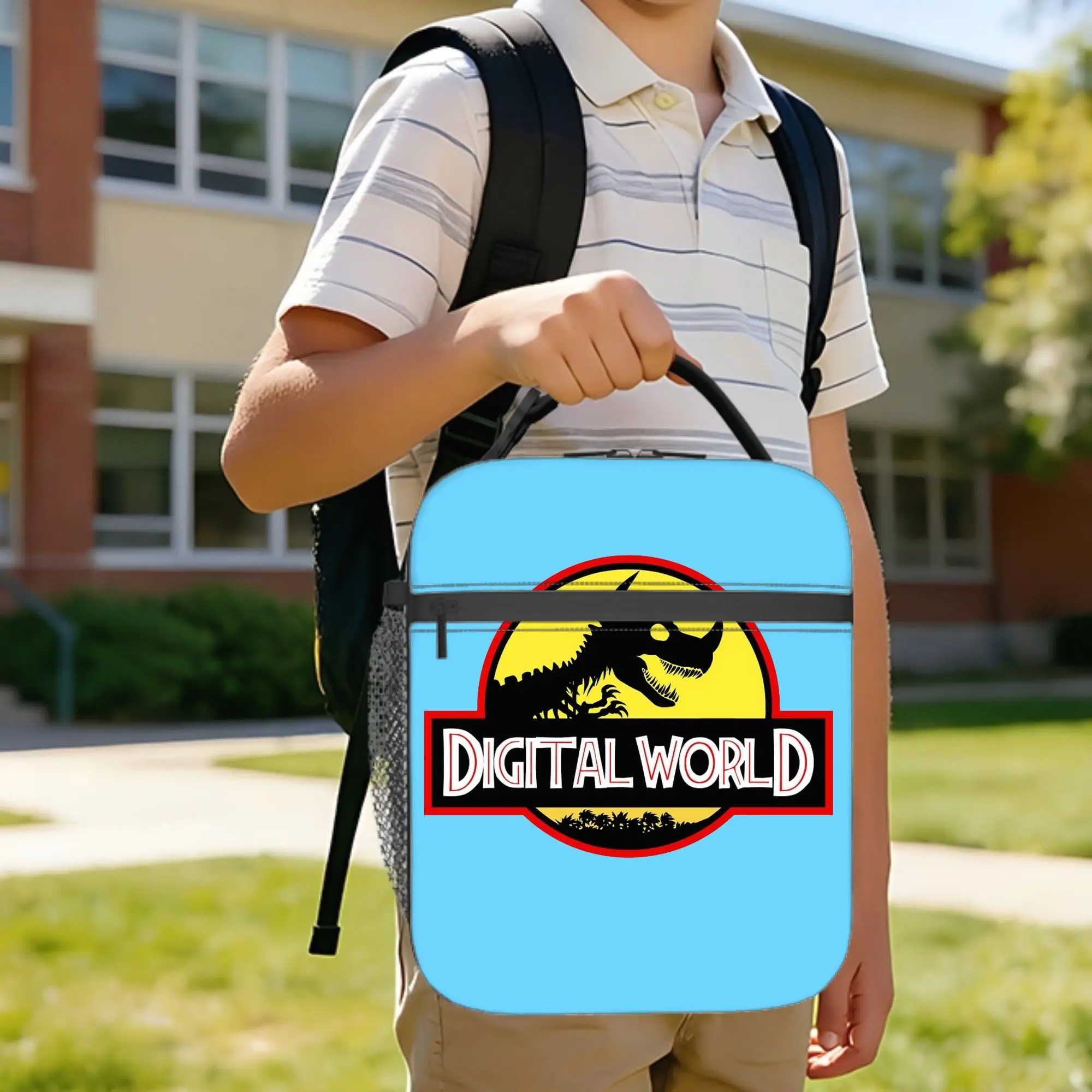 Dinosaurs Digital World Insulated Lunch Bag Cooler Bag Reusable,Lunch Container Digimon Anime Large Tote Lunch Box for Men Women