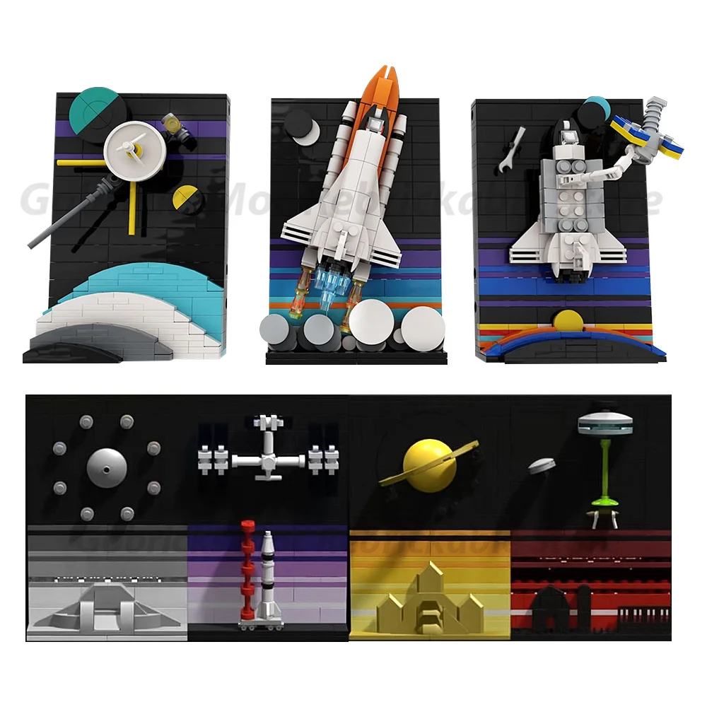 Gobricks MOC Tales of the Space Age 2 Bricks Model Cassini Probe orbiting Saturn Building block Painting Educational Toys Gift