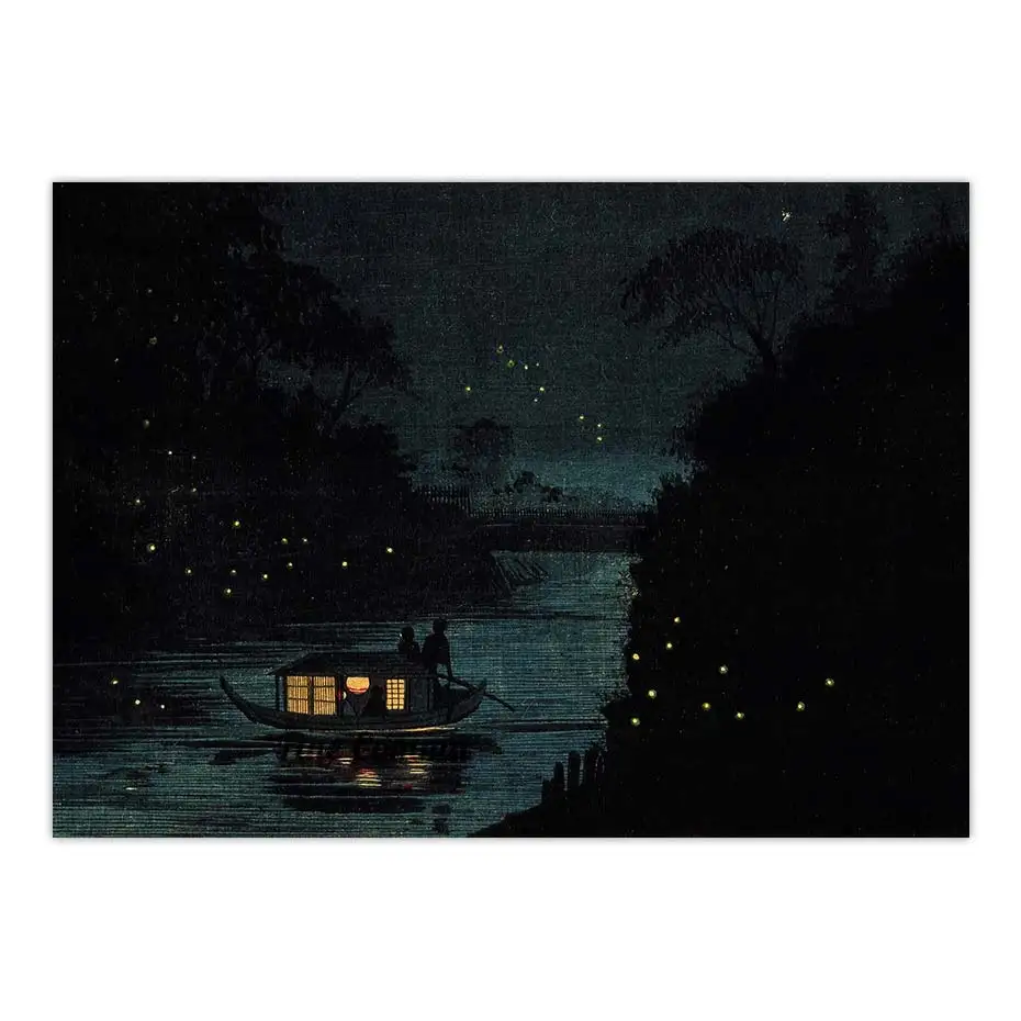 Fireflies at Ochanomizu Kobayashi Kiyochika Vintage Japanese Art Poster Asian Woodblock Wall Art Canvas Print Home Decor