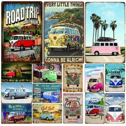 Metal Tin Poster Retro Camper Beach Summer Bus Tin Sign Metal Plaque Poster for Bar Beach Cafe Vintage Decorative Painting