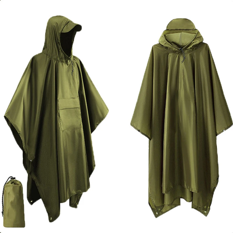 Impermeable militar 3 en 1 para exteriores, poncho impermeable con capucha y mangas, cubierta para lluvia para motocicleta, ropa para lluvia para acampar, senderismo, viajes, tienda de campaña
