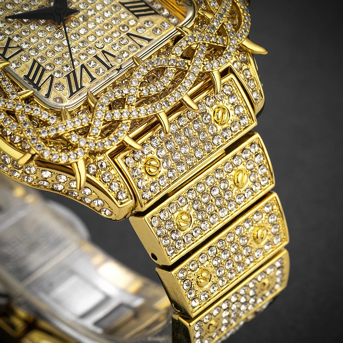 THE BLING KING Iced Out Thorn Wrapped Watch Japan 7T35 Movement 30M Waterproof Hip Hop Watch Father's Day Gift for Men