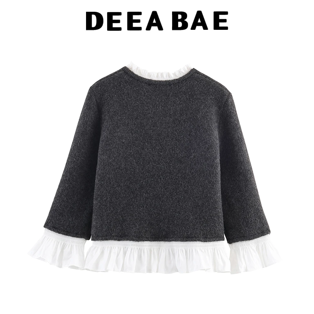 DEEABAE Autumn new women's clothing 2025 European and American style fashionable versatile poplin patchwork knitted jacket