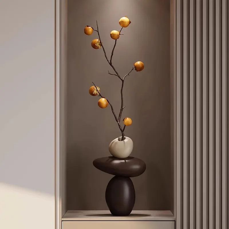 Persimmon Lucky Vase for Home Decor Entryway TV Cabinet Good Fortune Stone Plant Decoration